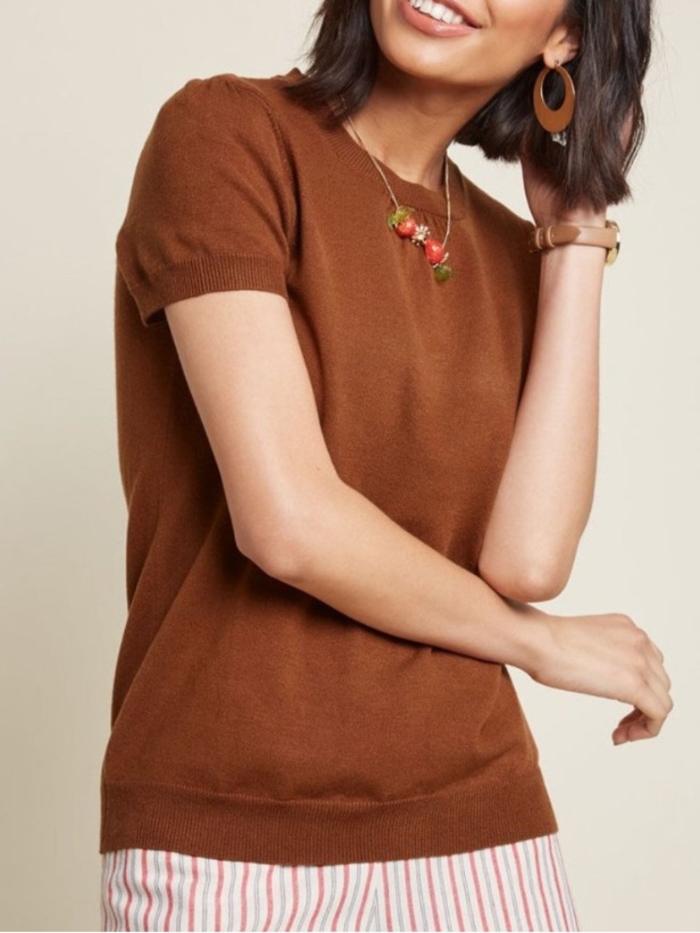 ModCloth Short Sleeve Sweater Brown Size 2X Plus Sweater